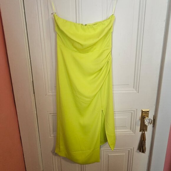 Cushnie x Target Neon Yellow Strapless “Flaw” Front Ruching Split Dress size 4 - Picture 6 of 9